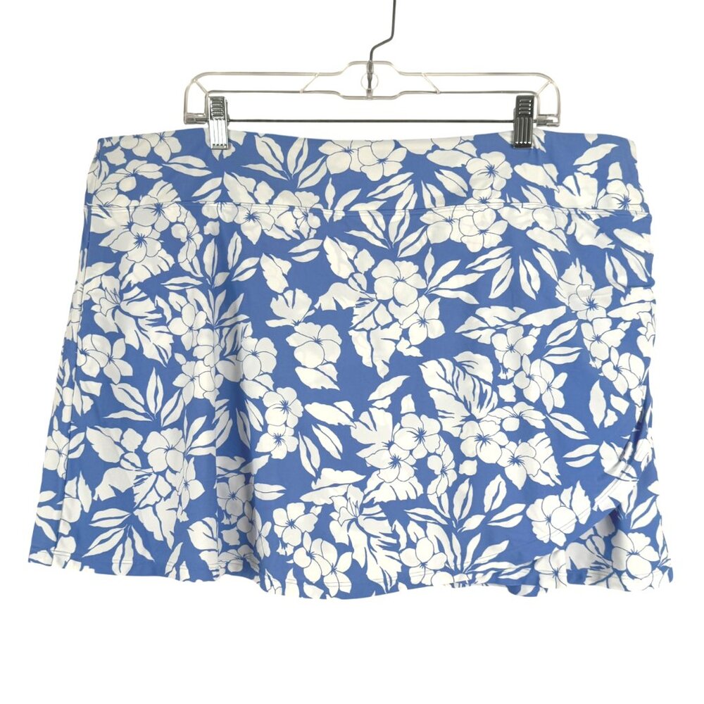 Coolibar Big Wave Swim Skort Skirt Bottom 2XL Blue White Floral UPF 50+ SS-2088‎